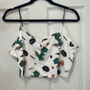 Dinosaur Print Halloween Themed Cropped Cami with Black Skinny Straps
